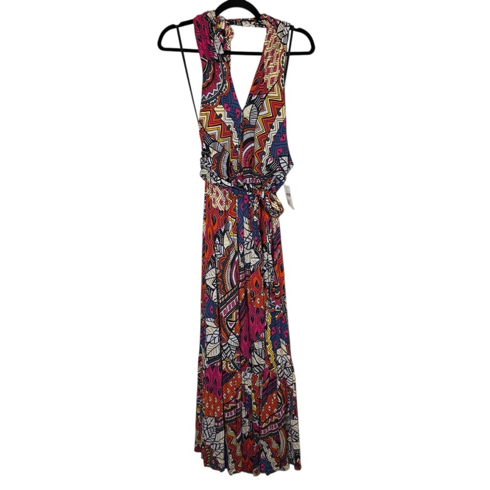 Maeve Anthropologie Cynthia Halter Maxi Dress Pink Geometric Tribal Resort Sz M